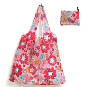 Pink Retro Flower Reusable Shopping Bag / Tote